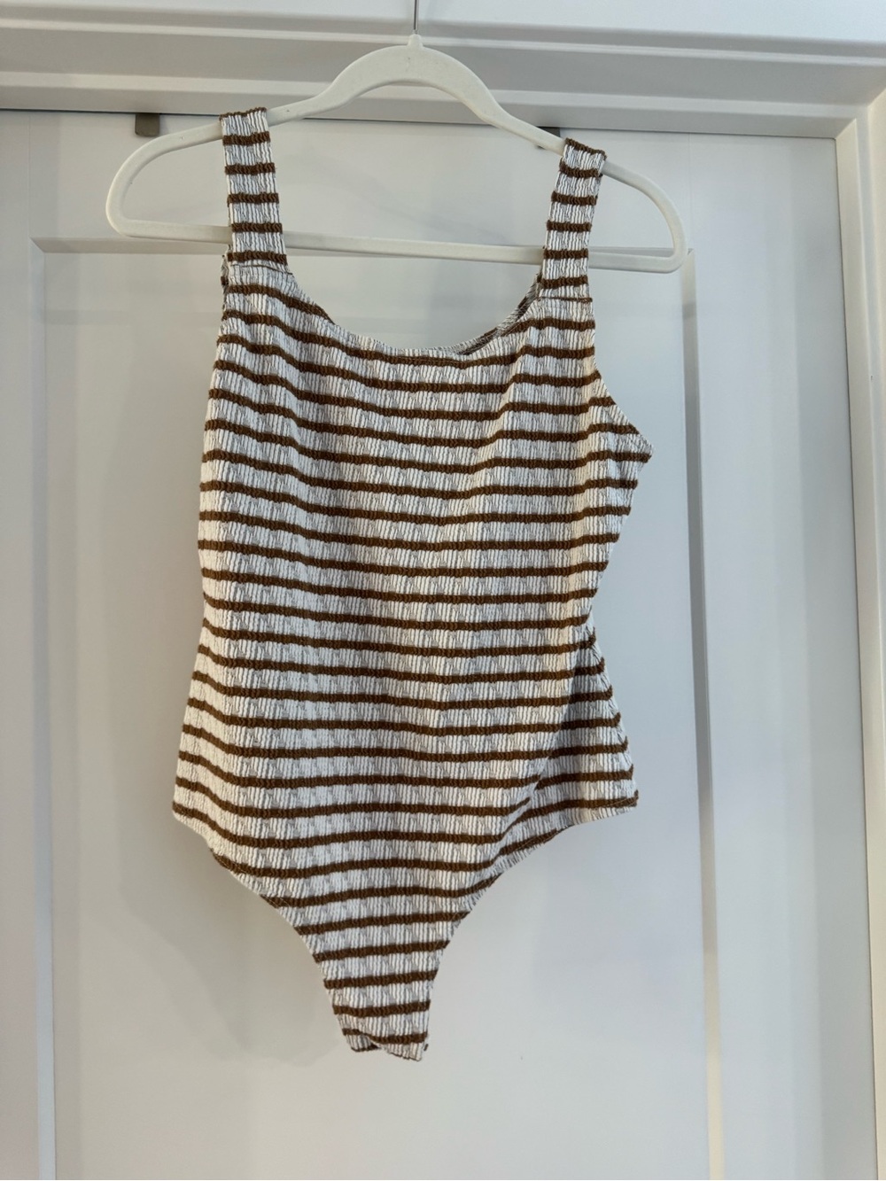 Willow Root White and Brown Striped Ribbed Bodysuit
